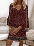 Femmes Floral Cramoisi Col V Confortable Imprimé Robe Maxi Décontracté