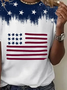 T-shirts Décontracté Été Le jour de l'indépendance (Drapeau) Imprimé Micro-élasticité Quotidien Col Rond Droit Régulier pour Femmes