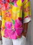 Blouses Femmes Élégant Floral Printemps / Automne Aucune élasticité Manches trois quarts Col Châle Régulier Droit Régulier