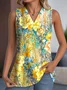 Top Débardeur Tops Femmes Décontracté Floral Été Col V Micro-élasticité Quotidien Sans Manches en Mélangé de Coton Droit