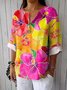 Blouses Femmes Élégant Floral Printemps / Automne Aucune élasticité Manches trois quarts Col Châle Régulier Droit Régulier