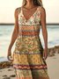 Femmes Floral Brun Col V Confortable Robe Maxi Décontracté