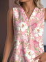 Top Débardeur Tops Simple Floral Été Col V Micro-élasticité Faire la navette Sans Manches Droit Régulier pour Femmes