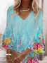 Femmes Floral Bleu Col V Confortable Imprimé Robe Maxi Décontracté