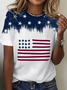 T-shirts Décontracté Été Le jour de l'indépendance (Drapeau) Imprimé Micro-élasticité Quotidien Col Rond Droit Régulier pour Femmes