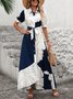 Femmes Géométrique Bleu Marine Col V Confortable Imprimé Robe Maxi Décontracté
