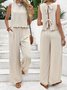 Deux Pièces Ensembles Femmes Urbain Plain Été Polyester Naturel Micro-élasticité Quotidien Coupe Régulière Régulier