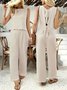 Deux Pièces Ensembles Femmes Urbain Plain Été Polyester Naturel Micro-élasticité Quotidien Coupe Régulière Régulier