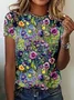 T-shirts Femmes Décontracté Floral Été Ample Jersey Manches Courtes Col Rond Droit Régulier