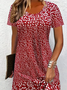 Femmes Petites fleurs Rouge Col Rond Confortable Imprimé Mini Robe Décontracté