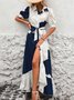 Femmes Géométrique Bleu Marine Col V Confortable Imprimé Robe Maxi Décontracté