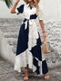 Femmes Géométrique Bleu Marine Col V Confortable Imprimé Robe Maxi Décontracté