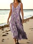Femmes Floral Violet Clair Col V Confortable Robe Maxi Décontracté