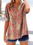 Chemises Femmes Rétro Floral Été Coton Quotidien Coupe Régulière Manches Courtes Droit Régulier