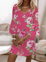 Femmes Floral Rose Col V Confortable Imprimé Robe Maxi Décontracté