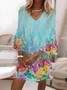 Femmes Floral Bleu Col V Confortable Imprimé Robe Maxi Décontracté