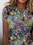 T-shirts Femmes Décontracté Floral Été Ample Jersey Manches Courtes Col Rond Droit Régulier