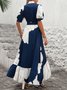 Femmes Géométrique Bleu Marine Col V Confortable Imprimé Robe Maxi Décontracté