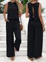 Deux Pièces Ensembles Femmes Urbain Plain Été Polyester Naturel Micro-élasticité Quotidien Coupe Régulière Régulier