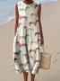 Femmes La peinture Abricot Col Rond Confortable Robe Maxi Décontracté