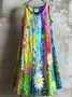 Femmes Floral Vert Col Rond Confortable Robe Mi-Longue Décontracté