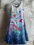 Femmes Floral Bleu Col Rond Confortable Robe Mi-Longue Décontracté
