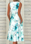 Femmes Floral Comme Image Col V Confortable Robe Mi-Longue Décontracté