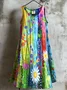 Femmes Floral Vert Col Rond Confortable Robe Mi-Longue Décontracté