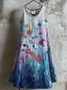 Femmes Floral Bleu Col Rond Confortable Robe Mi-Longue Décontracté