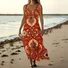 Femmes Floral Rouge Col V Confortable Robe Maxi Décontracté