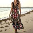 Femmes Floral Noir Col V Confortable Robe Maxi Décontracté