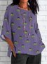 T-shirts Femmes Décontracté Floral Printemps / Automne Coton Micro-élasticité Coupe Régulière Col Rond Régulier Trapèze