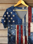 T-shirts Décontracté Été Le jour de l'indépendance (Drapeau) Polyester Col V Micro-élasticité Coupe Régulière Manches Courtes Régulier pour Femmes