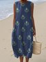 Femmes Floral Bleu Violacé Col Rond Confortable Robe Maxi Décontracté