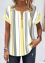 Blouses Femmes Rayé Simple Été Polyester Aucune élasticité Ample Régulier Droit Régulier