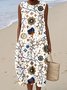 Femmes Floral Blanc Col Rond Confortable Robe Maxi Décontracté