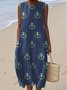 Femmes Floral Bleu Violacé Col Rond Confortable Robe Maxi Décontracté