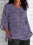 T-shirts Femmes Décontracté Floral Printemps / Automne Coton Micro-élasticité Coupe Régulière Col Rond Régulier Trapèze