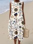 Femmes Floral Blanc Col Rond Confortable Robe Maxi Décontracté