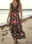 Femmes Floral Noir Col V Confortable Robe Maxi Décontracté