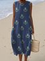 Femmes Floral Bleu Violacé Col Rond Confortable Robe Maxi Décontracté