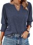 Blouses Femmes Simple Plain Été Coton Col V Quotidien Coupe Régulière Régulier Droit