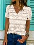 T-shirts Femmes Décontracté Floral Été Coton Col V Micro-élasticité Quotidien Manches Courtes Trapèze