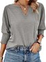 Blouses Femmes Simple Plain Été Coton Col V Quotidien Coupe Régulière Régulier Droit