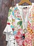 Blouses Fête Floral Été Coton Col V Micro-élasticité Domestique Régulier Régulier pour Femmes
