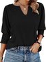 Blouses Femmes Simple Plain Été Coton Col V Quotidien Coupe Régulière Régulier Droit