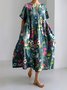 Femmes Floral Bleu Col Rond Confortable Robe Maxi Décontracté