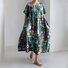 Femmes Floral Bleu Col Rond Confortable Robe Maxi Décontracté