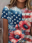 T-shirts Décontracté Floral Été Micro-élasticité Coupe Régulière Manches Courtes Col Rond Droit Régulier pour Femmes