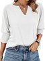 Blouses Femmes Simple Plain Été Coton Col V Quotidien Coupe Régulière Régulier Droit